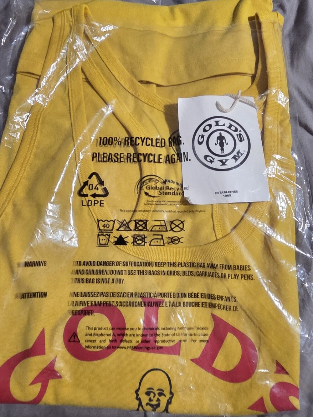 Golds Gym Yellow Classic Graphic Tank Top